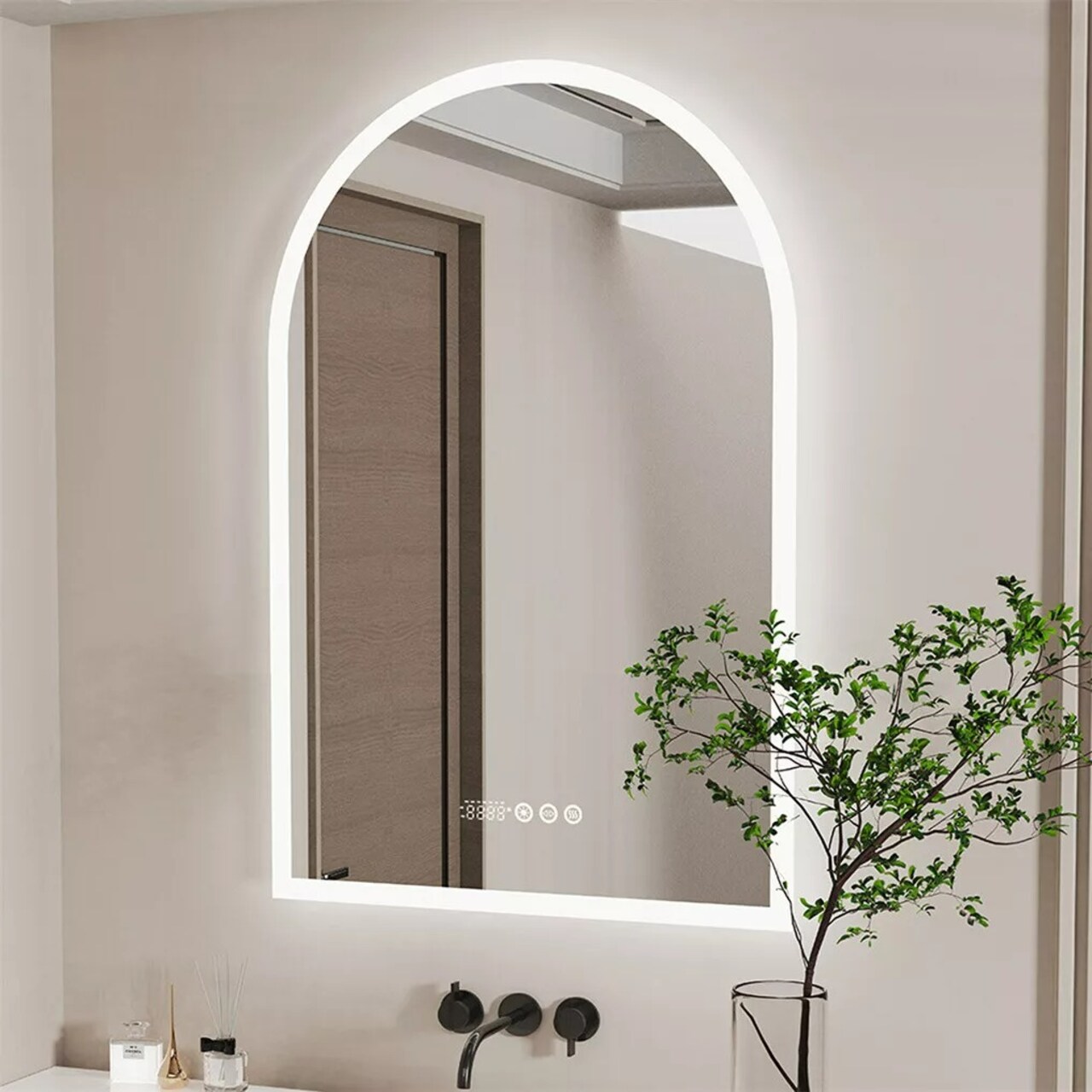 Smart LED Mirror for Bathroom Weather Date Temp Display Anti-Fog Built-in Lights